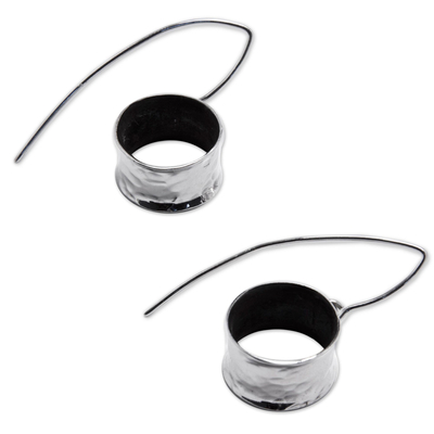 Silver dangle earrings, 'Urban Moon' - Handmade Modern Fine Silver Dangle Earrings