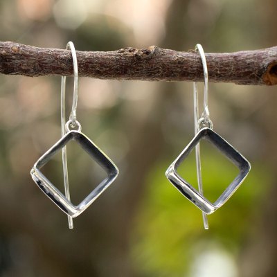 Silver dangle earrings, 'Urban Quadrant' - Modern Fine Silver Dangle Earrings