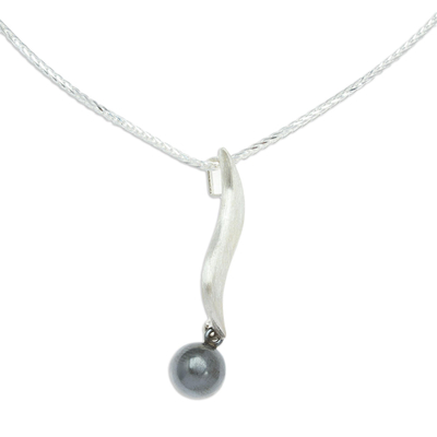 Silberne Halskette mit Anhänger - Moderne abstrakte Taxco-Silberanhänger-Halskette