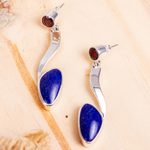 Lapis lazuli and garnet dangle earrings, 'Being Bold' - Lapis Lazuli Silver Earrings with Garnet