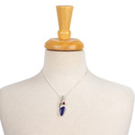 Lapis lazuli and garnet pendant necklace, 'Being Bold' - Handmade Modern Fine Silver & Sterling Lapis Lazuli Necklace