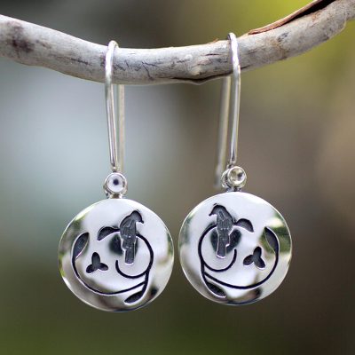 Sterling silver dangle earrings, 'Hopeful Nightingale' - Hand Made Sterling Silver Bird Earrings from Mexico