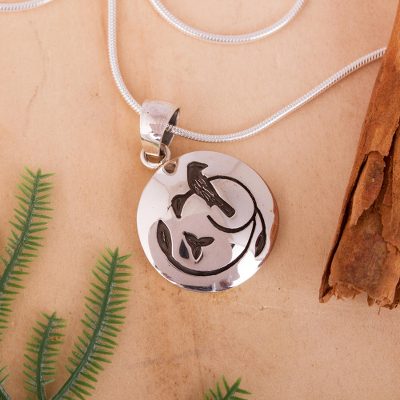 Sterling silver pendant necklace, 'Hopeful Nightingale' - Modern Sterling Silver Bird Pendant Necklace Mexico