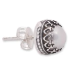 Cultured pearl stud earrings, 'Taxco Royalty' - Hand Crafted Bridal Earrings Fine Silver with Pearls
