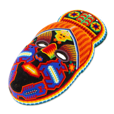 Beadwork mask, 'Deer Shaman' - Hand Crafted Huichol Multicolor Beaded Mask
