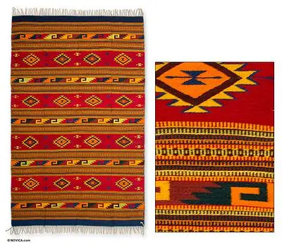 Zapotec wool rug, 'Mitla Butterflies' (6.5x10) - Authentic Zapotec Wool Area Rug (6.5x10)