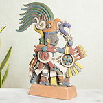Mexican Aztec War God Archaeological Ceramic Sculpture, 'Huitzilopochtli'