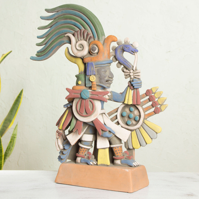 Keramische Skulptur, 'huitzilopochtli' - mexikanischer azteken-kriegsgott archäologische keramik-skulptur