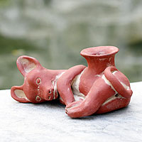 Ceramic sculpture, 'Playful Xoloitzcuintli'