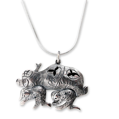 Sterling silver pendant necklace, 'Human Automobile' - Sterling silver pendant necklace