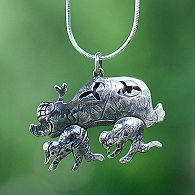 Sterling silver pendant necklace, 'Human Automobile' - Sterling silver pendant necklace