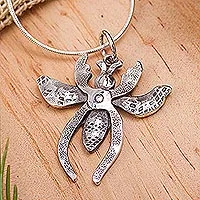 Sterling silver pendant necklace, 'Plier Bee'