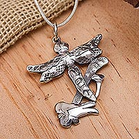 Sterling silver pendant necklace, 'The Hammer and the Dragonfly'