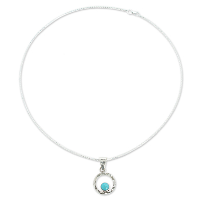 Turquoise pendant necklace, 'Eye of the Sea' - Women's Modern Fine Silver Natural Turquoise Necklace