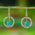 Turquoise dangle earrings, 'Eye of the Sea' - Handcrafted Modern Fine Silver and Natural Turquoise Earring thumbail
