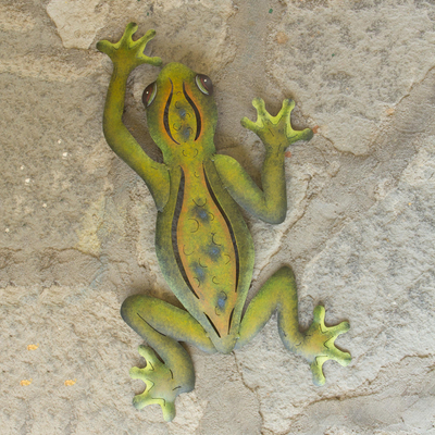 Steel wall art, 'Mexican Tree Frog' - Unique Hand Crafted Steel Wall Art Sculpture