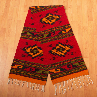 Zapotec wool rug, 'Four Diamonds' (1.5x6.5) - Zapotec wool rug (1.5x6.5)