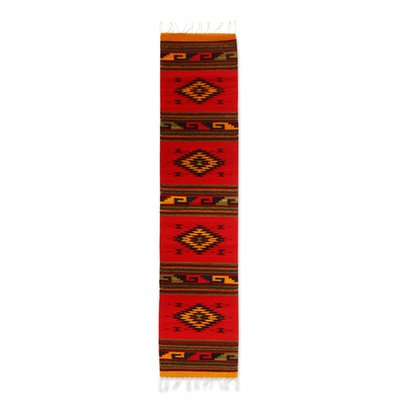 Zapotec wool rug, 'Four Diamonds' (1.5x6.5) - Zapotec wool rug (1.5x6.5)