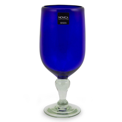 Becher aus mundgeblasenem Glas, (6er-Set) - Mundgeblasene Glaskelche, 6er-Set, Kobaltblau, Mexiko