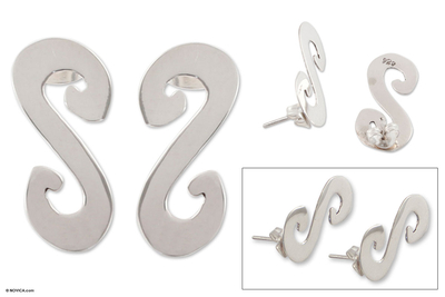 Sterling silver drop earrings, 'Light Waves' - Contemporary Sterling Silver 925 Drop Earrings