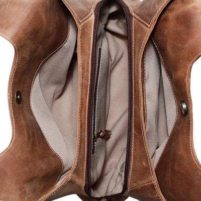 Leather hobo handbag, 'Urban Caramel' - Women's Leather Hobo Handbag from Mexico