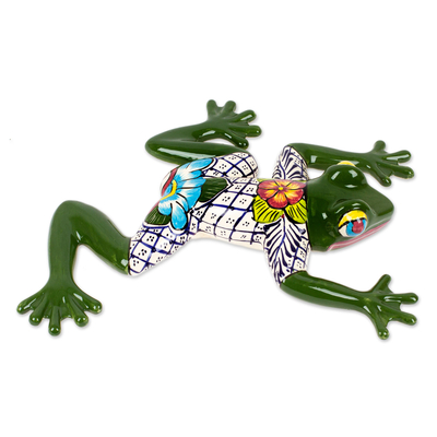 Ceramic figurine, 'Festive Frog' - Mexican Ceramic Frog Sculpture