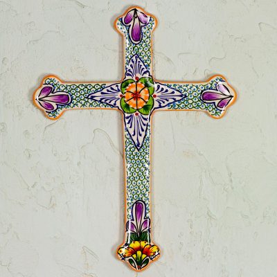 Cruz de cerámica, 'Morning Glory' - Cruz de cerámica de Talavera de colección