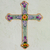 Ceramic cross, 'Morning Glory' - Collectible Talavera Ceramic Cross