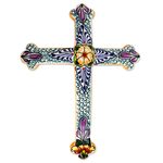 Ceramic cross, 'Morning Glory' - Collectible Talavera Ceramic Cross
