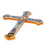 Ceramic cross, 'Morning Glory' - Collectible Talavera Ceramic Cross