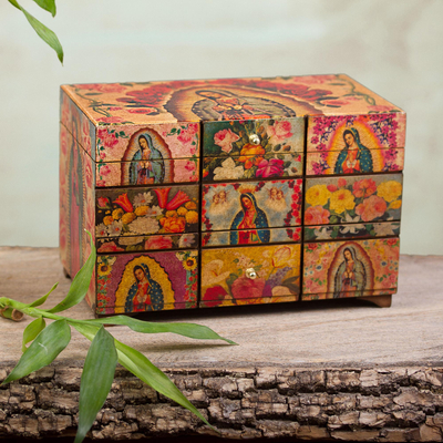 Decoupage box, 'A Bouquet for My Guadalupe' - Catholic Wood Decorative Box