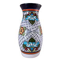 Ceramic vase, 'Guanajuato Flora' - Majolica Ceramic Vase from Mexico
