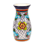 Ceramic vase, 'Guanajuato Flora' - Floral Ceramic Vase Handmade Mexican Folk Art