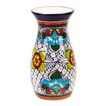 Ceramic vase, 'Guanajuato Flora' - Floral Ceramic Vase Handmade Mexican Folk Art