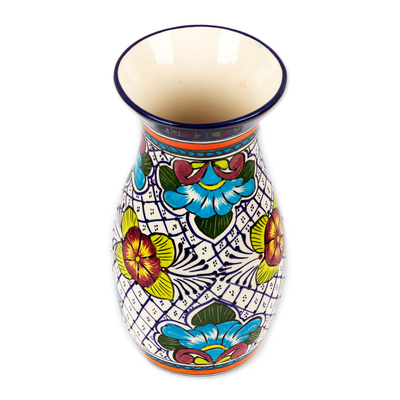 Florero de cerámica, 'Guanajuato Flora' - Florero de cerámica hecho a mano con arte popular mexicano