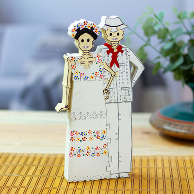 Wood display jigsaw puzzle, 'Yucatecan Skeleton Couple' - Mexican display jigsaw puzzle