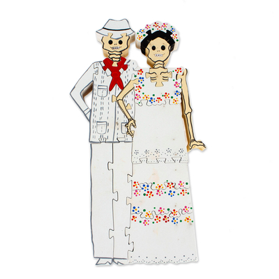 Wood display jigsaw puzzle, 'Yucatecan Skeleton Couple' - Mexican display jigsaw puzzle