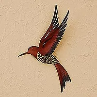 Escultura de pared de acero, 'Colibrí de pecho rubí'