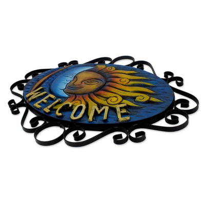 Willkommensschild aus Schmiedeeisen - Kunsthandwerklich gefertigtes Willkommensschild aus Schmiedeeisen mit Sonne und Mond