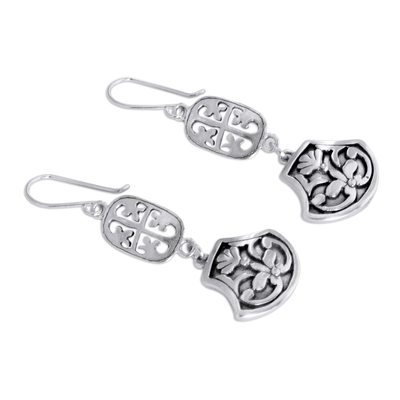 Sterling silver flower earrings, 'Mexican Vintage' - Collectible Floral Sterling Silver Dangle Earrings
