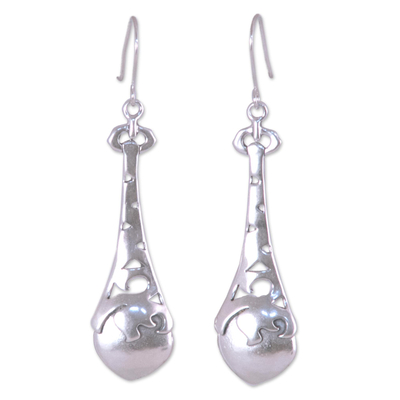 Sterling silver dangle earrings, 'Beacons' - Collectible Taxco Silver Dangle Earrings