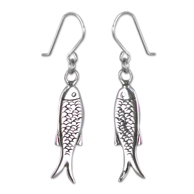 Sterling silver dangle earrings, 'Fish Wisdom' - Fair Trade Mexican Sterling Silver Sea Life Earrings