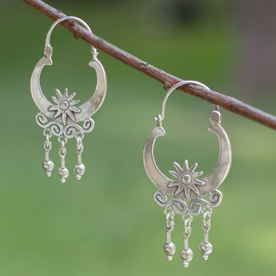 Sterling silver hoop earrings, 'Days of Sun' - Hand Crafted Taxco Sterling Silver Hoop Earrings