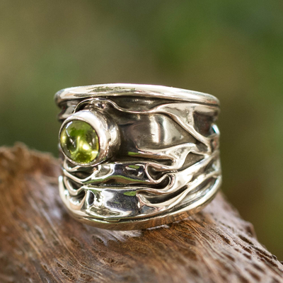 Peridot band ring, 'Taxco Dawn' - Unique Modern Fine Silver Peridot Ring