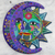 Ceramic wall adornment, 'Turquoise Floral Eclipse' - Fair Trade Sun and Moon Ceramic Wall Art (image 2) thumbail