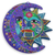 Ceramic wall adornment, 'Turquoise Floral Eclipse' - Fair Trade Sun and Moon Ceramic Wall Art thumbail