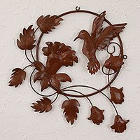 Iron wall sculpture, 'Hummingbird Fiesta' - Hummingbird Wall Art Sculpture