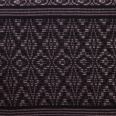 Zapotec cotton rebozo shawl, 'Black Zapotec Treasures' - Geometric Cotton Patterned Shawl