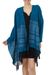 Zapotec cotton rebozo shawl, 'Blue Zapotec Treasures' - Mexican Geometric Cotton Patterned Shawl