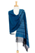 Zapotec cotton rebozo shawl, 'Blue Zapotec Treasures' - Mexican Geometric Cotton Patterned Shawl (image 2c) thumbail
